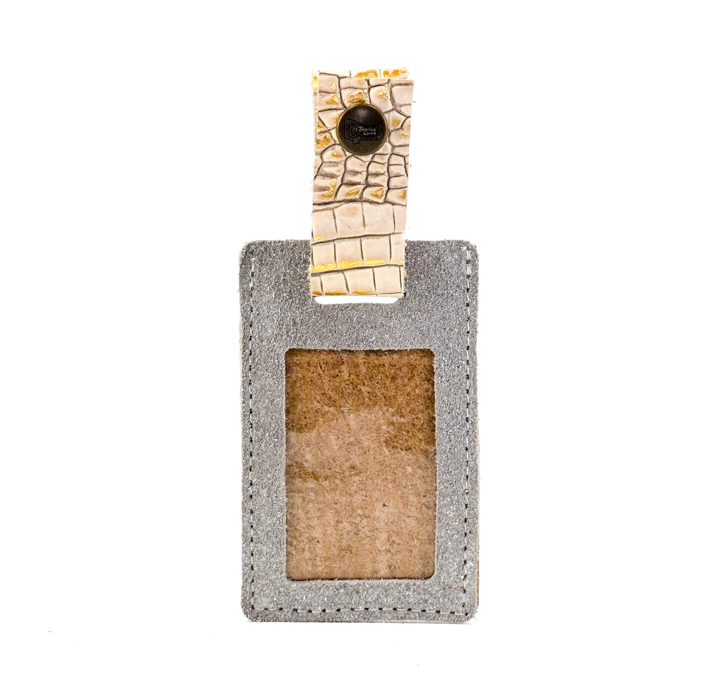 Luggage Tag - Silver Glitter w/ Ivory Croc-Luggage Tag-Western-Cowhide-Bags-Handmade-Products-Gifts-Dancing Cactus Designs