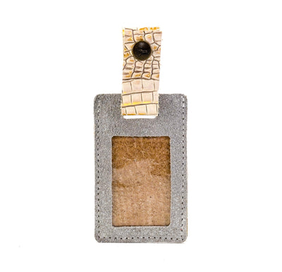 Luggage Tag - Silver Glitter w/ Ivory Croc-Luggage Tag-Western-Cowhide-Bags-Handmade-Products-Gifts-Dancing Cactus Designs