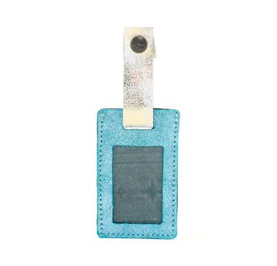 Luggage Tag - Turquoise Glitter w/ Midnight Navajo-Luggage Tag-Western-Cowhide-Bags-Handmade-Products-Gifts-Dancing Cactus Designs