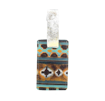 Luggage Tag - Turquoise Glitter w/ Midnight Navajo-Luggage Tag-Western-Cowhide-Bags-Handmade-Products-Gifts-Dancing Cactus Designs
