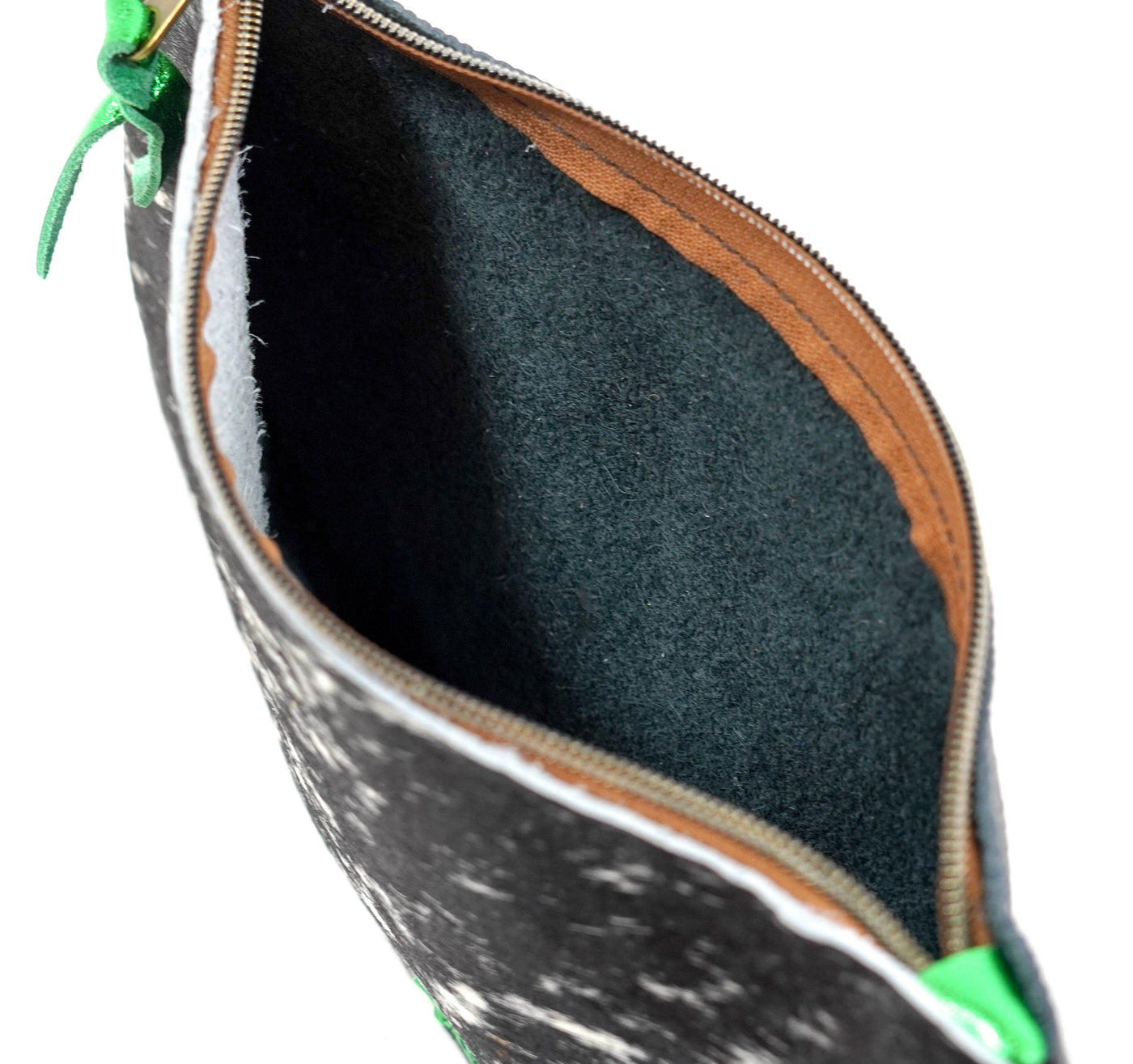Mega Organizer - Black & White w/ Green Shimmer-Mega Organizer-Western-Cowhide-Bags-Handmade-Products-Gifts-Dancing Cactus Designs