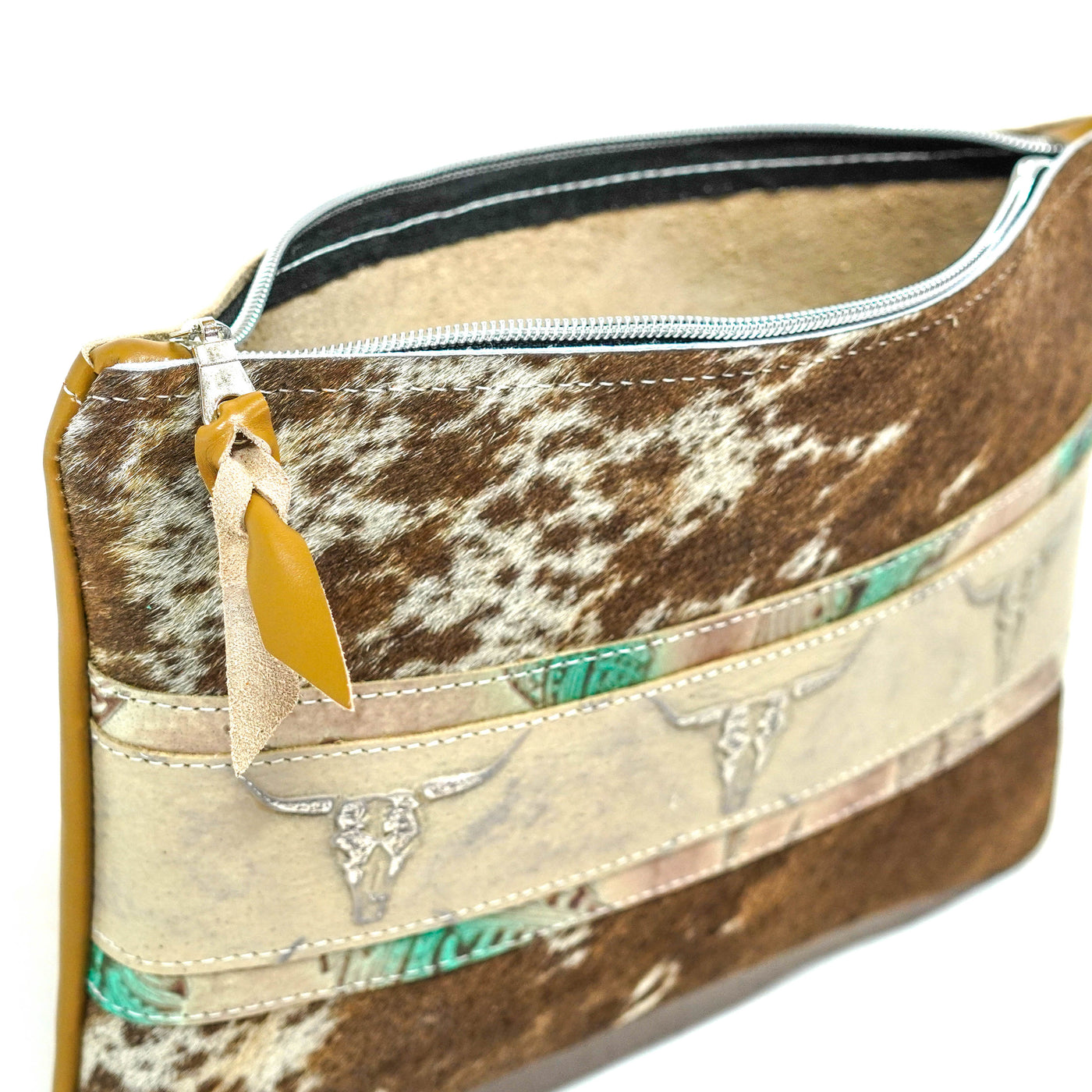 Mega Organizer - Dirty Longhorn w/ Ghost Skulls-Mega Organizer-Western-Cowhide-Bags-Handmade-Products-Gifts-Dancing Cactus Designs