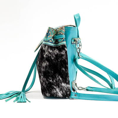 Mini Kelsea Backpack - B&W Speckle w/ Margaritaville Navajo-Mini Kelsea Backpack-Western-Cowhide-Bags-Handmade-Products-Gifts-Dancing Cactus Designs