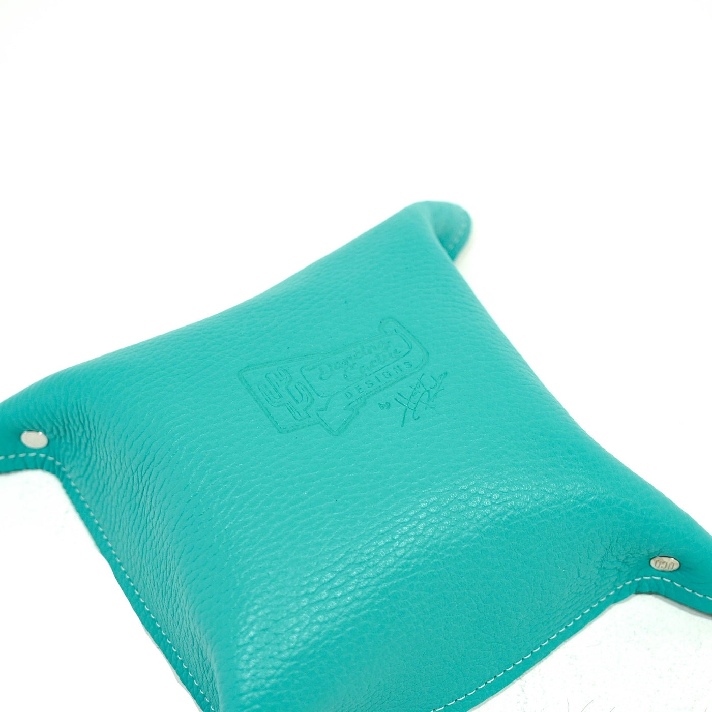 Mini Tray - Pebbled Turquoise Leather w/ Tricolor-Mini Tray-Western-Cowhide-Bags-Handmade-Products-Gifts-Dancing Cactus Designs