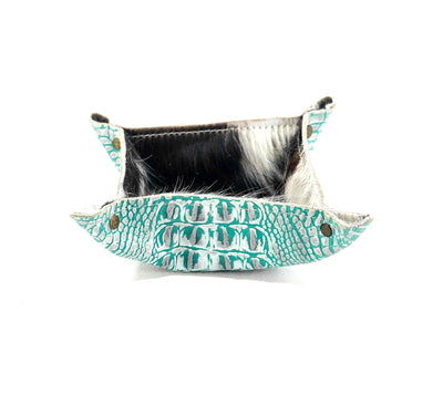Mini Tray - Tricolor w/ Turquoise Sand Croc-Mini Tray-Western-Cowhide-Bags-Handmade-Products-Gifts-Dancing Cactus Designs