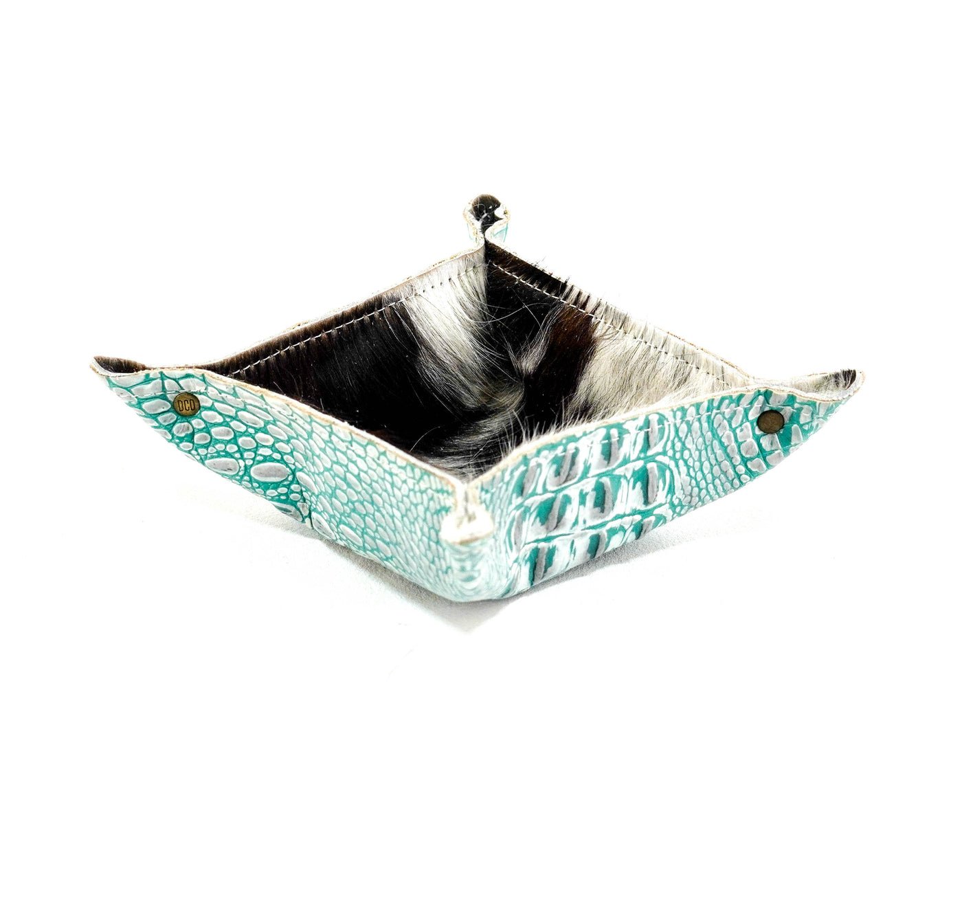 Mini Tray - Tricolor w/ Turquoise Sand Croc-Mini Tray-Western-Cowhide-Bags-Handmade-Products-Gifts-Dancing Cactus Designs