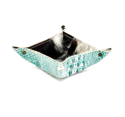 Mini Tray - Tricolor w/ Turquoise Sand Croc-Mini Tray-Western-Cowhide-Bags-Handmade-Products-Gifts-Dancing Cactus Designs