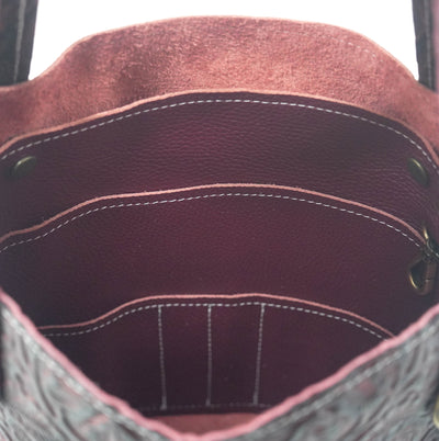 Mini Trisha - All Embossed w/ Burgundy Tool-Mini Trisha-Western-Cowhide-Bags-Handmade-Products-Gifts-Dancing Cactus Designs