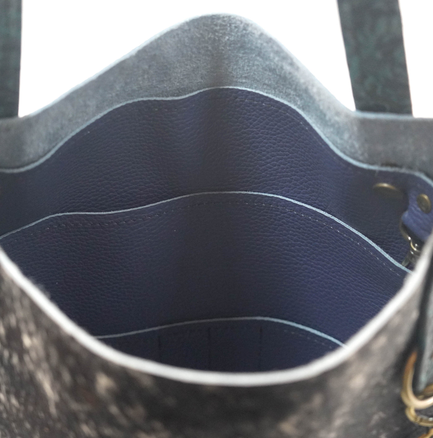Mini Trisha - Black & White w/ Indigo Tool-Mini Trisha-Western-Cowhide-Bags-Handmade-Products-Gifts-Dancing Cactus Designs