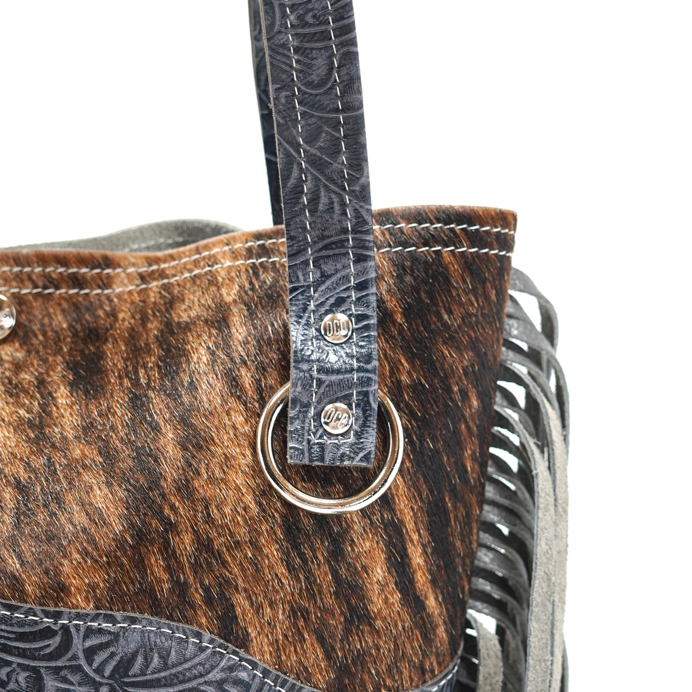 Mini Trisha - Two-Tone Brindle w/ Blue Jean Tool-Mini Trisha-Western-Cowhide-Bags-Handmade-Products-Gifts-Dancing Cactus Designs