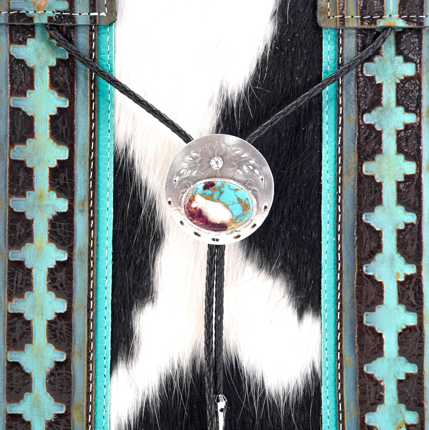 Minnie Pearl - Black & White w/ Dream Girl Navajo-Minnie Pearl-Western-Cowhide-Bags-Handmade-Products-Gifts-Dancing Cactus Designs