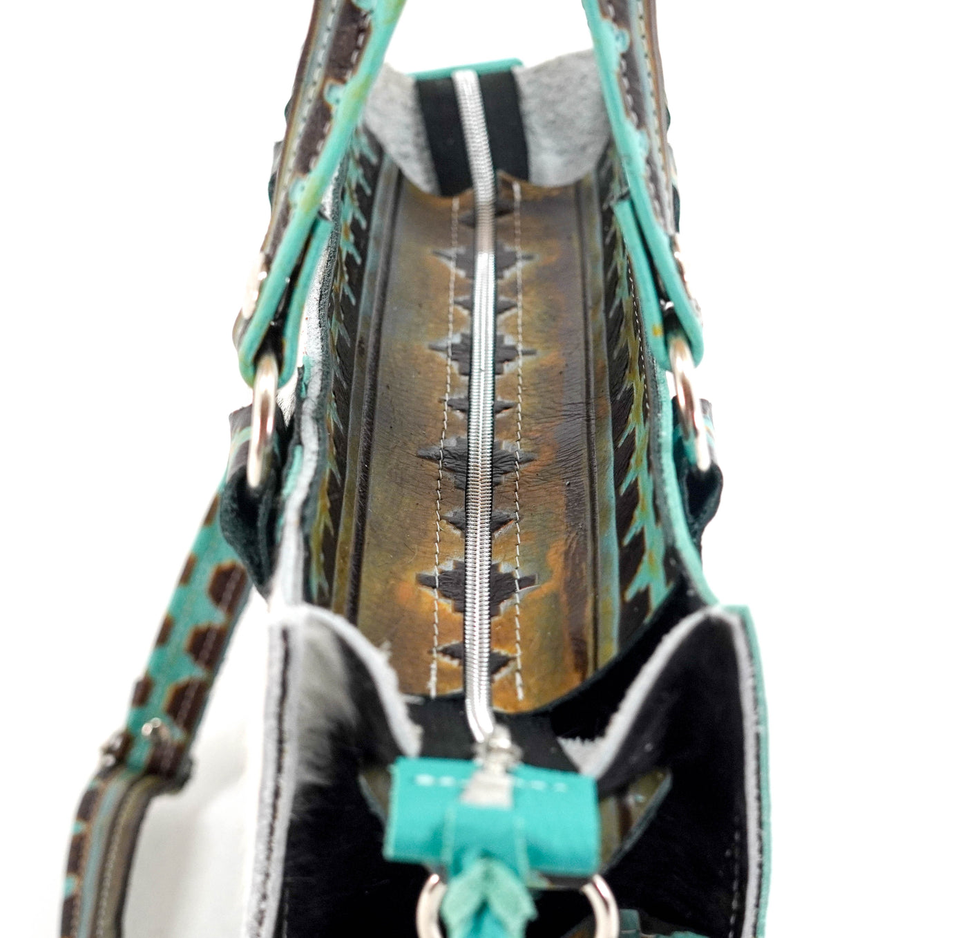Minnie Pearl - Black & White w/ Dream Girl Navajo-Minnie Pearl-Western-Cowhide-Bags-Handmade-Products-Gifts-Dancing Cactus Designs