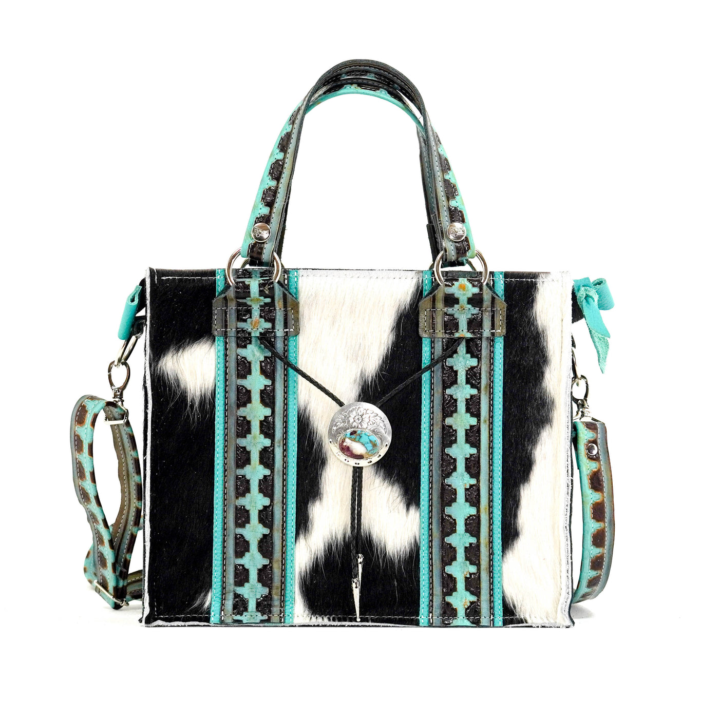 Minnie Pearl - Black & White w/ Dream Girl Navajo-Minnie Pearl-Western-Cowhide-Bags-Handmade-Products-Gifts-Dancing Cactus Designs