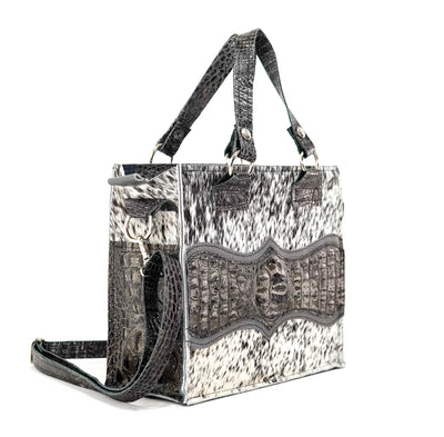 Minnie Pearl - Black & White w/ Smoke Show Croc-Minnie Pearl-Western-Cowhide-Bags-Handmade-Products-Gifts-Dancing Cactus Designs