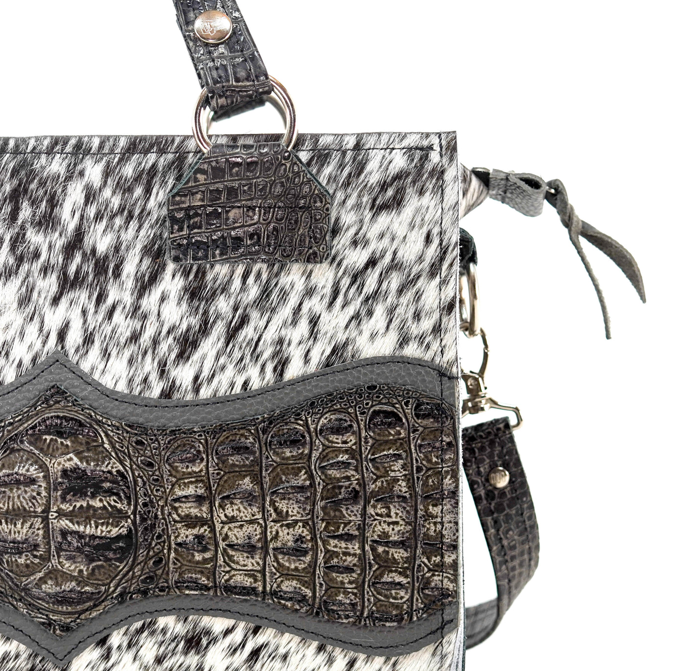Minnie Pearl - Black & White w/ Smoke Show Croc-Minnie Pearl-Western-Cowhide-Bags-Handmade-Products-Gifts-Dancing Cactus Designs