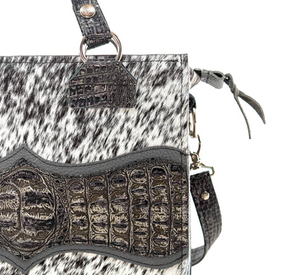 Minnie Pearl - Black & White w/ Smoke Show Croc-Minnie Pearl-Western-Cowhide-Bags-Handmade-Products-Gifts-Dancing Cactus Designs