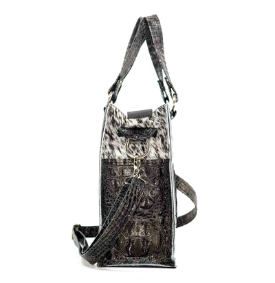 Minnie Pearl - Black & White w/ Smoke Show Croc-Minnie Pearl-Western-Cowhide-Bags-Handmade-Products-Gifts-Dancing Cactus Designs