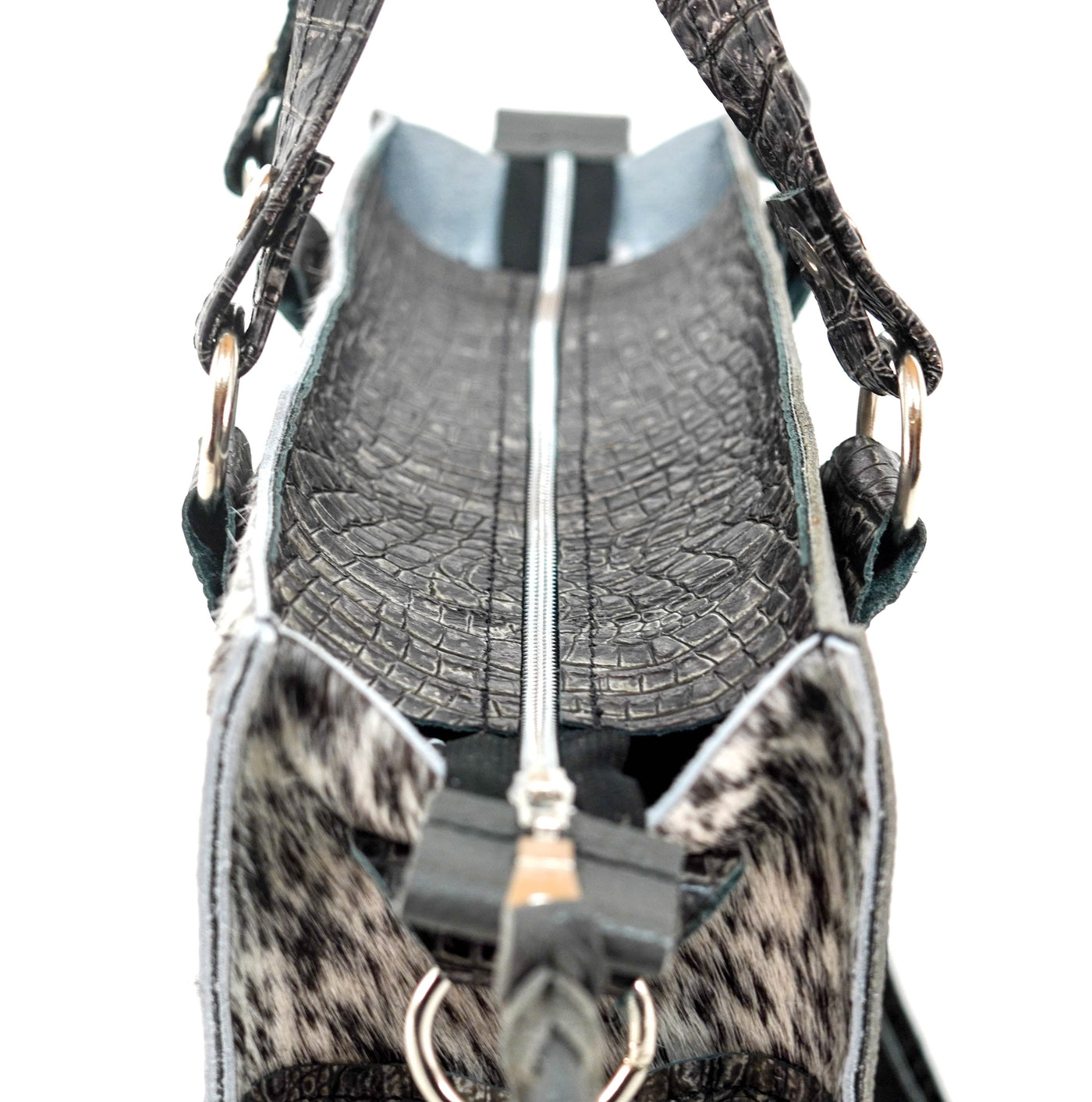 Minnie Pearl - Black & White w/ Smoke Show Croc-Minnie Pearl-Western-Cowhide-Bags-Handmade-Products-Gifts-Dancing Cactus Designs