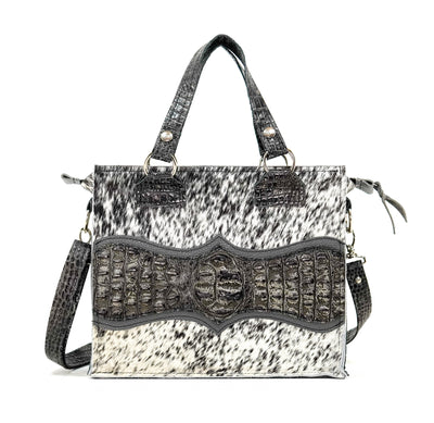 Minnie Pearl - Black & White w/ Smoke Show Croc-Minnie Pearl-Western-Cowhide-Bags-Handmade-Products-Gifts-Dancing Cactus Designs