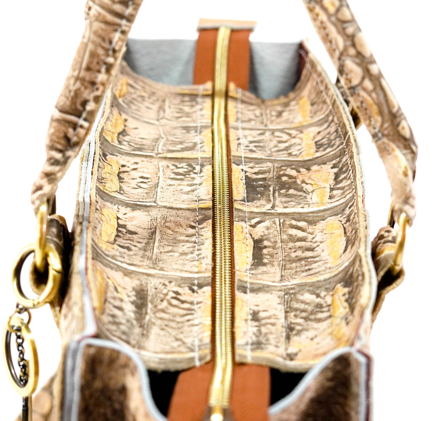 Minnie Pearl - Brindle w/ Ivory Jumbo Croc-Minnie Pearl-Western-Cowhide-Bags-Handmade-Products-Gifts-Dancing Cactus Designs