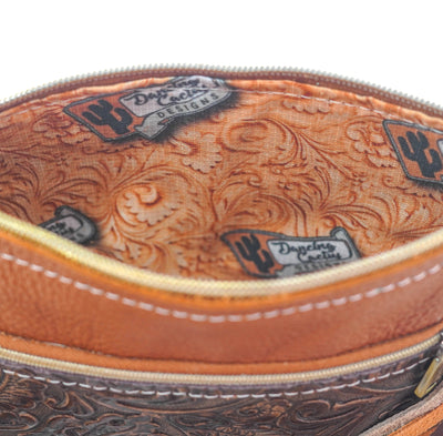 Miss Kitty - Bay Leather w/ Gold Rush Tool-Miss Kitty-Western-Cowhide-Bags-Handmade-Products-Gifts-Dancing Cactus Designs