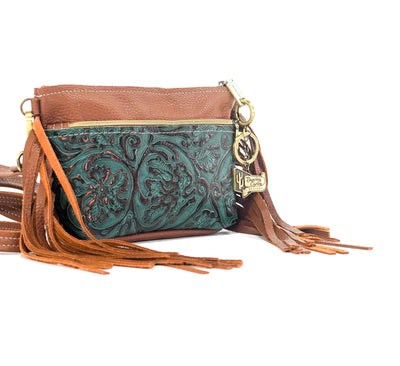 Miss Kitty - Bay Leather w/ Lagoon tool-Miss Kitty-Western-Cowhide-Bags-Handmade-Products-Gifts-Dancing Cactus Designs
