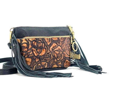 Miss Kitty - Black Leather w/ Savannah Roses-Miss Kitty-Western-Cowhide-Bags-Handmade-Products-Gifts-Dancing Cactus Designs
