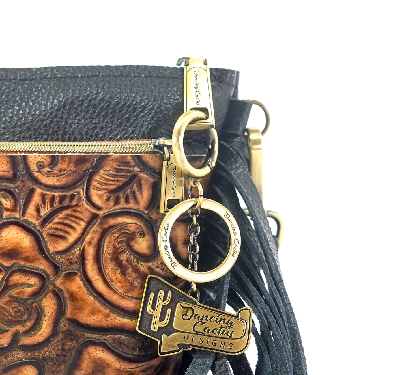 Miss Kitty - Black Leather w/ Savannah Roses-Miss Kitty-Western-Cowhide-Bags-Handmade-Products-Gifts-Dancing Cactus Designs