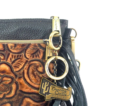Miss Kitty - Black Leather w/ Savannah Roses-Miss Kitty-Western-Cowhide-Bags-Handmade-Products-Gifts-Dancing Cactus Designs