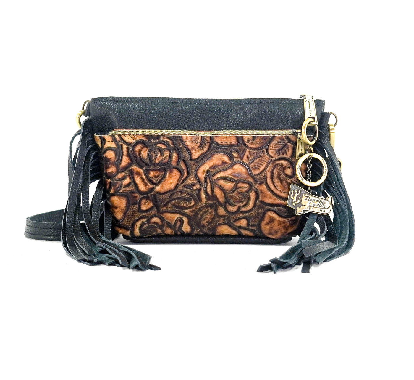 Miss Kitty - Black Leather w/ Savannah Roses-Miss Kitty-Western-Cowhide-Bags-Handmade-Products-Gifts-Dancing Cactus Designs