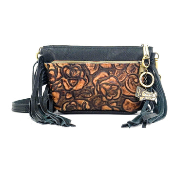 Miss Kitty - Black Leather w/ Savannah Roses-Miss Kitty-Western-Cowhide-Bags-Handmade-Products-Gifts-Dancing Cactus Designs