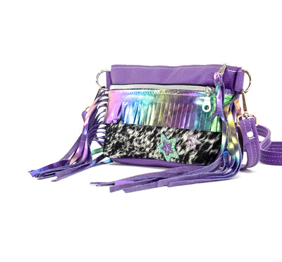 Miss Kitty - Black & White w/ Purple Leather-Miss Kitty-Western-Cowhide-Bags-Handmade-Products-Gifts-Dancing Cactus Designs