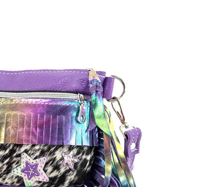Miss Kitty - Black & White w/ Purple Leather-Miss Kitty-Western-Cowhide-Bags-Handmade-Products-Gifts-Dancing Cactus Designs