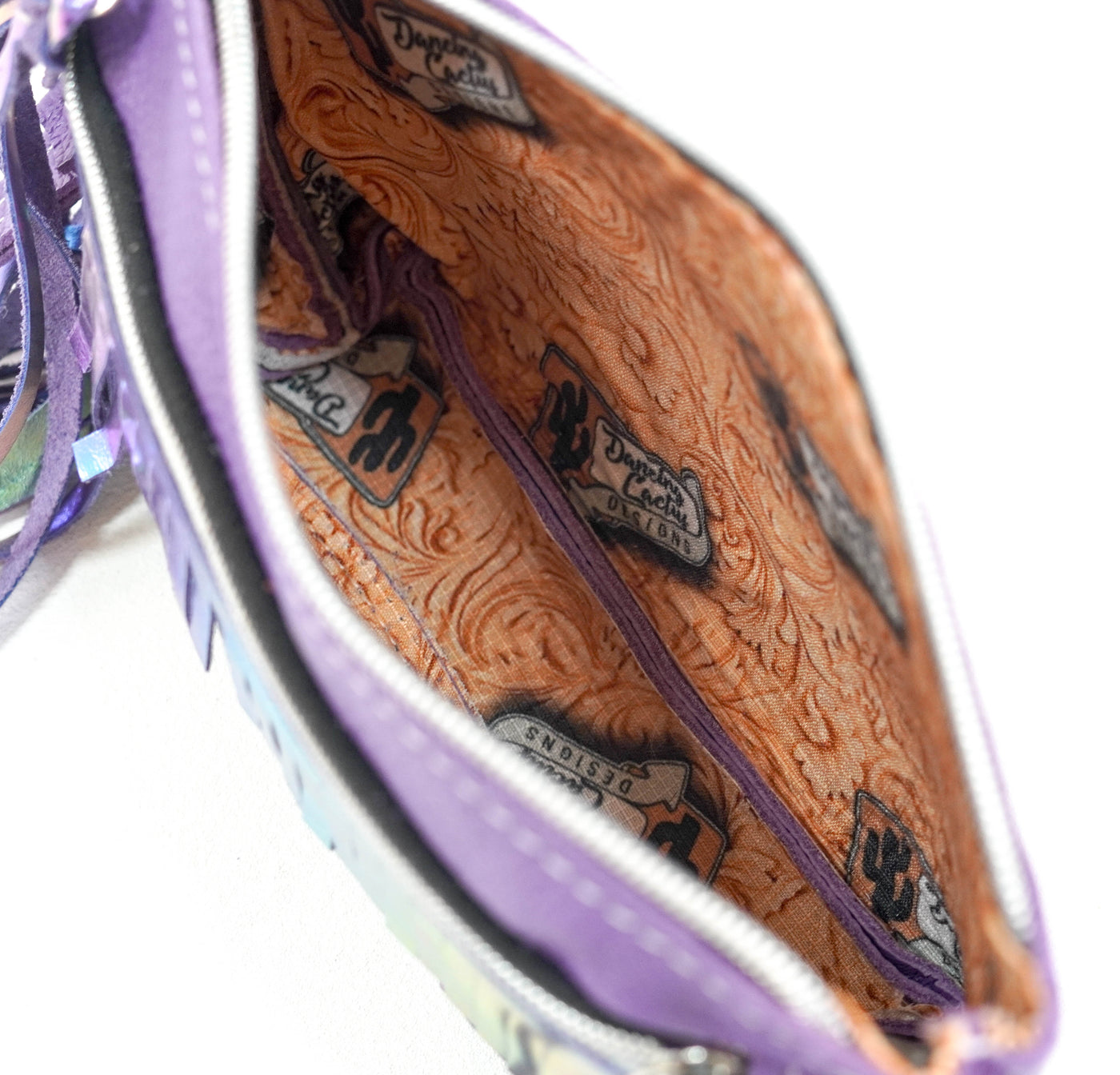 Miss Kitty - Black & White w/ Purple Leather-Miss Kitty-Western-Cowhide-Bags-Handmade-Products-Gifts-Dancing Cactus Designs