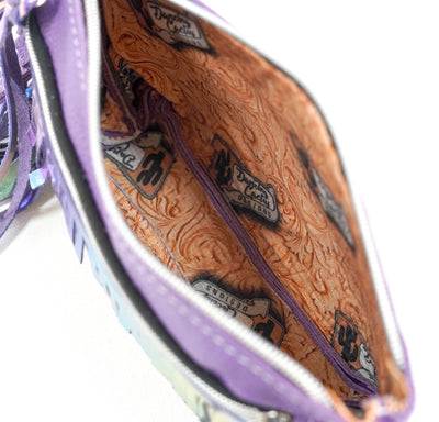 Miss Kitty - Black & White w/ Purple Leather-Miss Kitty-Western-Cowhide-Bags-Handmade-Products-Gifts-Dancing Cactus Designs