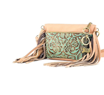 Miss Kitty - Camel Leather w/ Turquoise tool-Miss Kitty-Western-Cowhide-Bags-Handmade-Products-Gifts-Dancing Cactus Designs