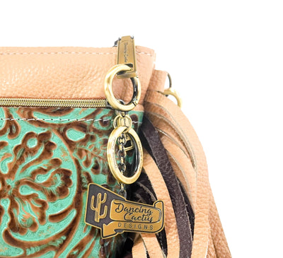 Miss Kitty - Camel Leather w/ Turquoise tool-Miss Kitty-Western-Cowhide-Bags-Handmade-Products-Gifts-Dancing Cactus Designs