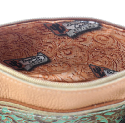 Miss Kitty - Camel Leather w/ Turquoise tool-Miss Kitty-Western-Cowhide-Bags-Handmade-Products-Gifts-Dancing Cactus Designs