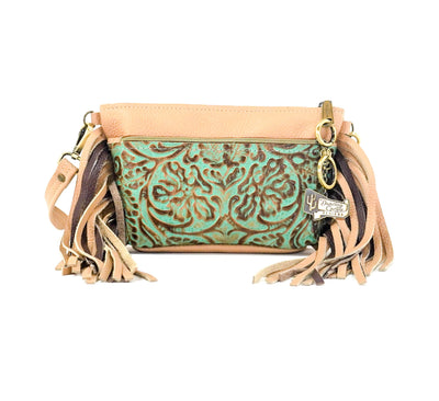 Miss Kitty - Camel Leather w/ Turquoise tool-Miss Kitty-Western-Cowhide-Bags-Handmade-Products-Gifts-Dancing Cactus Designs