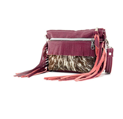 Miss Kitty - Chocolate & White w/ Wine Leather-Miss Kitty-Western-Cowhide-Bags-Handmade-Products-Gifts-Dancing Cactus Designs
