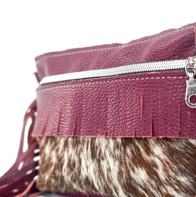 Miss Kitty - Chocolate & White w/ Wine Leather-Miss Kitty-Western-Cowhide-Bags-Handmade-Products-Gifts-Dancing Cactus Designs