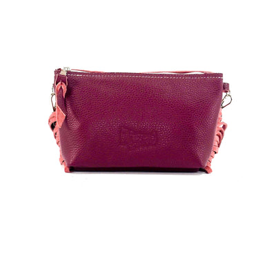 Miss Kitty - Chocolate & White w/ Wine Leather-Miss Kitty-Western-Cowhide-Bags-Handmade-Products-Gifts-Dancing Cactus Designs