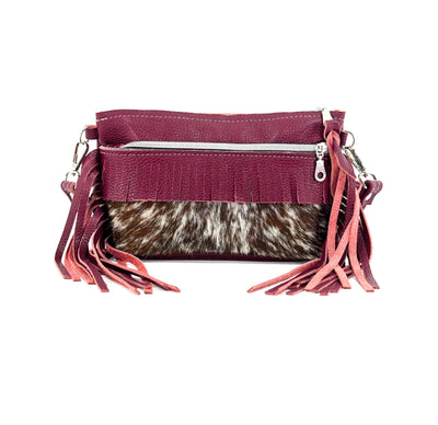 Miss Kitty - Chocolate & White w/ Wine Leather-Miss Kitty-Western-Cowhide-Bags-Handmade-Products-Gifts-Dancing Cactus Designs
