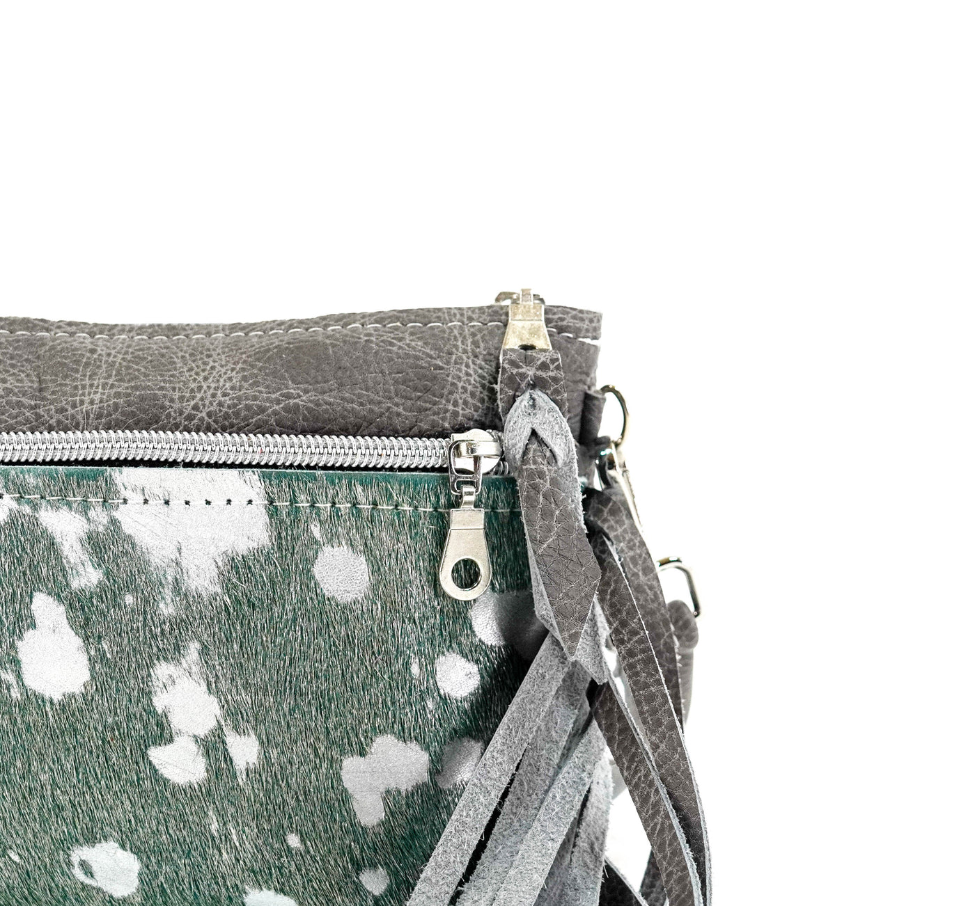 Miss Kitty - Emerald Acid w/ Grey Leather-Miss Kitty-Western-Cowhide-Bags-Handmade-Products-Gifts-Dancing Cactus Designs