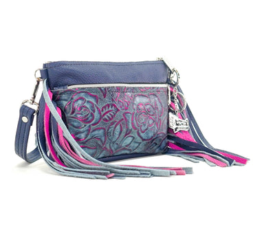 Miss Kitty - Navy Leather w/ Rio Roses-Miss Kitty-Western-Cowhide-Bags-Handmade-Products-Gifts-Dancing Cactus Designs