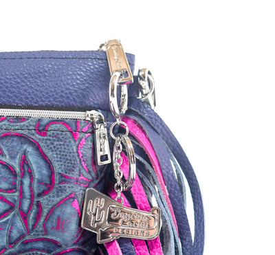 Miss Kitty - Navy Leather w/ Rio Roses-Miss Kitty-Western-Cowhide-Bags-Handmade-Products-Gifts-Dancing Cactus Designs