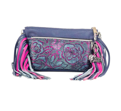 Miss Kitty - Navy Leather w/ Rio Roses-Miss Kitty-Western-Cowhide-Bags-Handmade-Products-Gifts-Dancing Cactus Designs