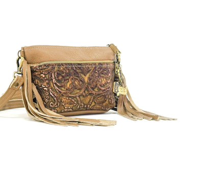 Miss Kitty - Pebbled Latte Leather w/ Wyoming Tool-Miss Kitty-Western-Cowhide-Bags-Handmade-Products-Gifts-Dancing Cactus Designs