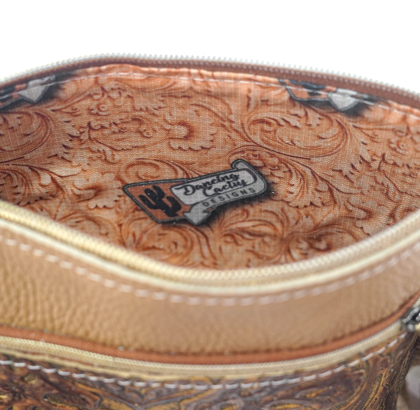 Miss Kitty - Pebbled Latte Leather w/ Wyoming Tool-Miss Kitty-Western-Cowhide-Bags-Handmade-Products-Gifts-Dancing Cactus Designs