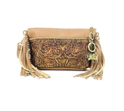 Miss Kitty - Pebbled Latte Leather w/ Wyoming Tool-Miss Kitty-Western-Cowhide-Bags-Handmade-Products-Gifts-Dancing Cactus Designs